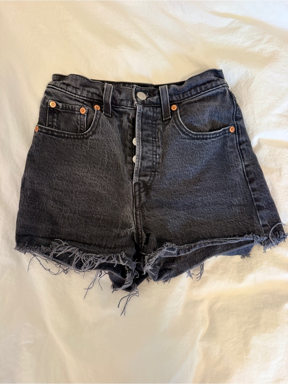 Levi's Black Frayed Hem High-Rise Denim Shorts